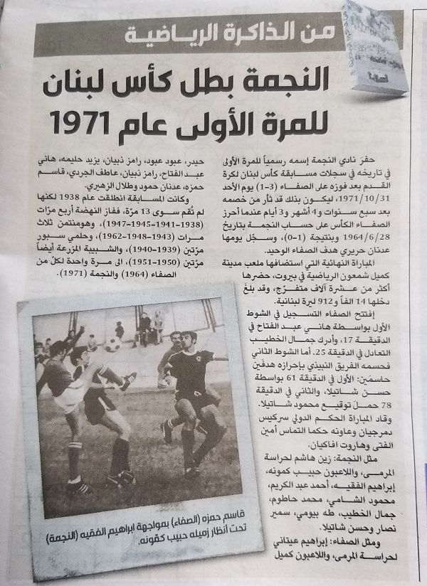 من الذاكرة الرياضية   النجمة بطل كأس لبنان  للمرة الأولى عام ١٩٧١.
