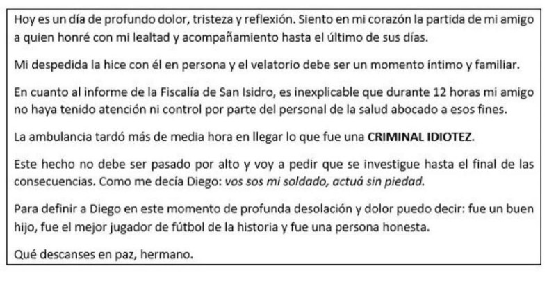 ‏عاجل محامي مارادونا |   -مارادونا لم يحظى بأهتمام من الأطباء المختصين لمدة 12 ساعة  -سأطلب التحقيق بالأمر حتى النهاية ..
