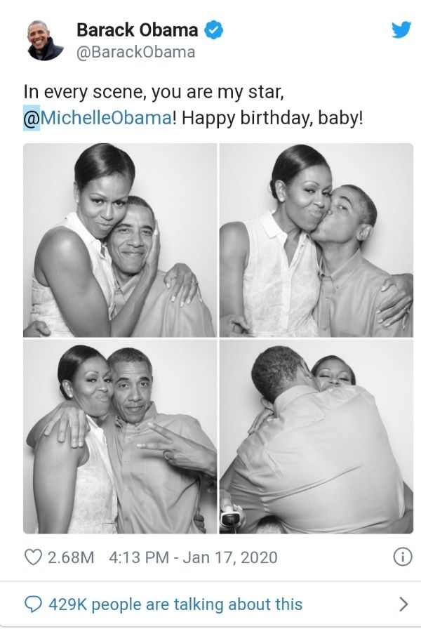 صور نادرة- قبلات وأحضان من باراك أوباما لزوجته ميشال في عيدهاالسبت ١٨ كانون الثاني ٢٠٢٠