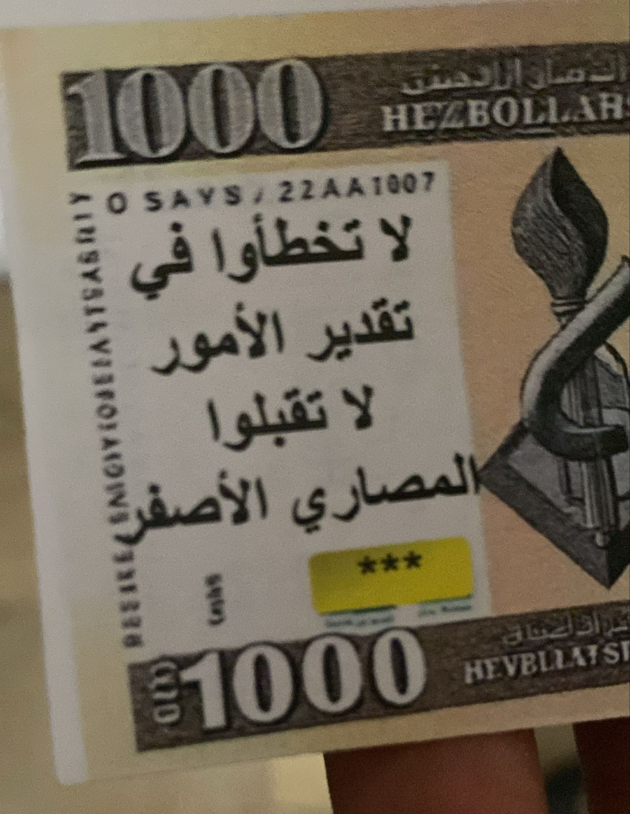 درون للعدو قامت برمي عملة مكتوب عليها ( لا تخطأوا في تقدير الأمور - لا تقبلوا المصاري الأصفر ) فوق رأس أحد المواطنين عند دوار الناقورة في القطاع الغربي من الجنوب.